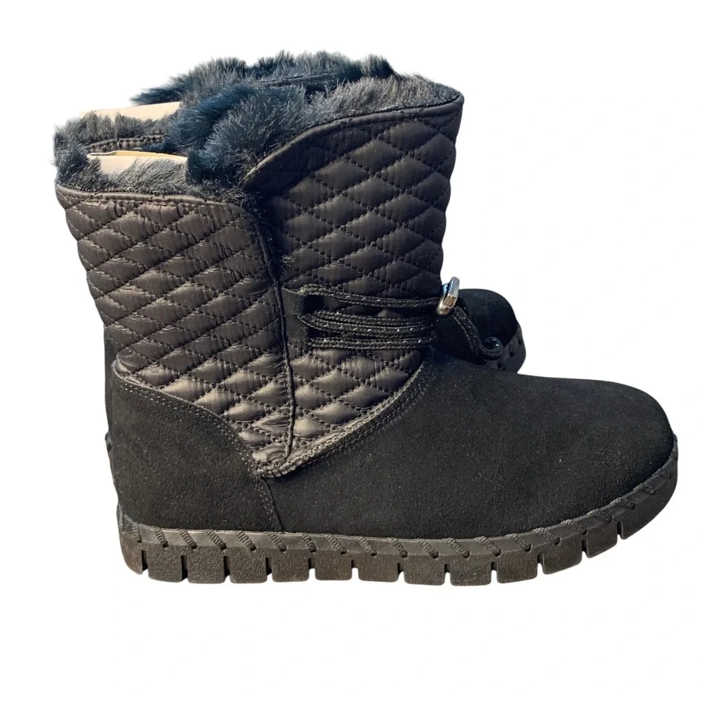 Muk‎ Luks Flexi Bridgehampton Black Quilted Suede Fur Lined Winter Boots Size 7